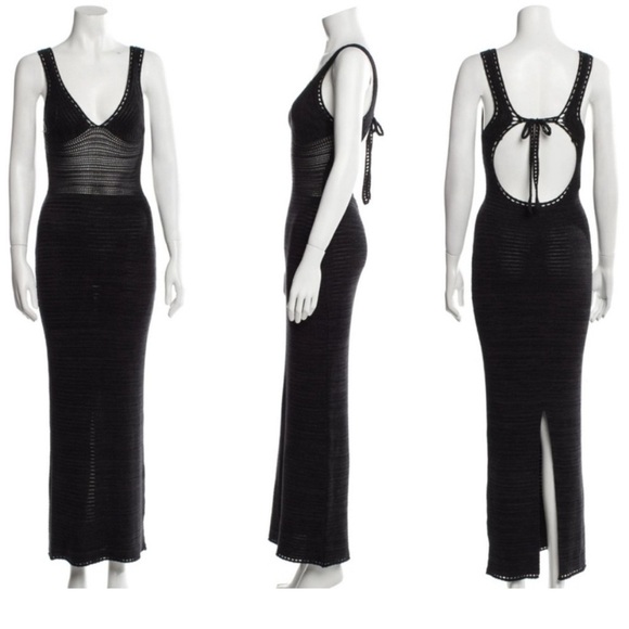 Torn by Ronny Kobo Madi Open-Back Knit Crochet Maxi Dress Black Size M - Picture 4 of 16